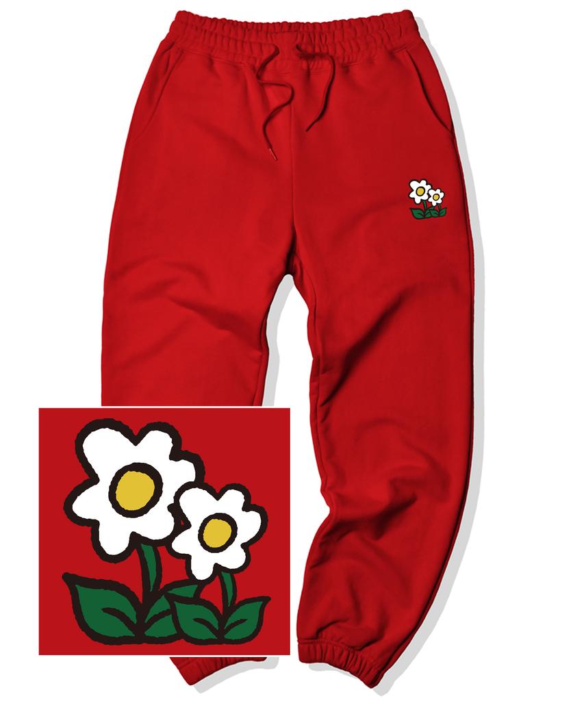 TRIPSHION Double Flower Logo Jogger Sweatpants - Red