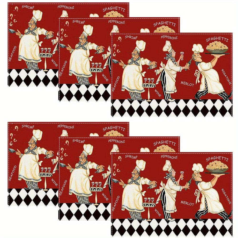 Retro Italian Chef Mattress Red Bottom Black and White Grid Waterproof Table Mat Restaurant Theme Insulated Mattress