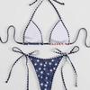 1011 European and American Hot-selling American Retro Polished White Stars and Stripes Wavy Small Lace Neck Strap Sexy Split Swimsuit