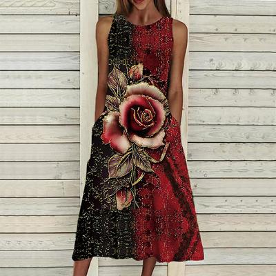 Summer Fashion Sexy Sleeveless Dress Soft Casual 3D Gilded Flower Print Dress Sleeveless Sling Dress Summer Suspender Dress