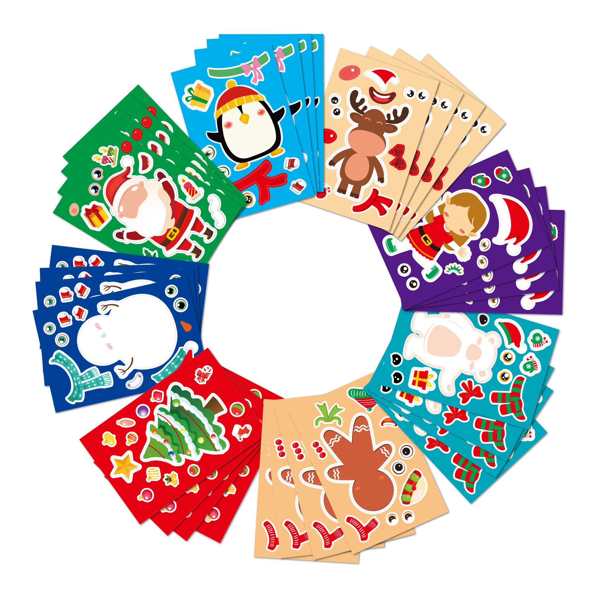 

24 Sheets Christmas Sticker Book For Kids Cartoon Animal Puzzle Stickers Make A Face Cartoon Decals Stationery Pack