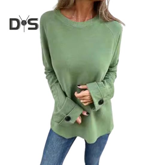 Dámské tričko s kulatým výstřihem Raglán s dlouhým rukávem Knoflíky Manžety Tričko Jednobarevné Volný střih Ležérní pulovry Denní nošení