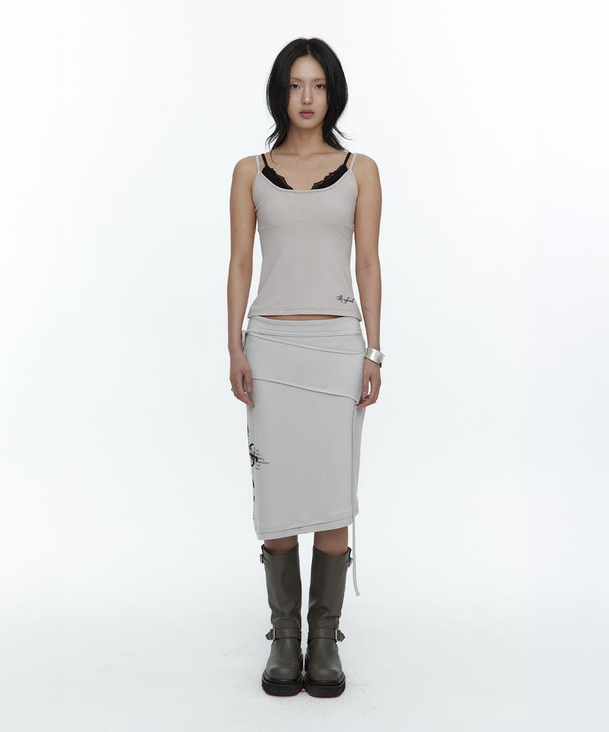 Rough Neck Asymmetric Panel Skirt Fog