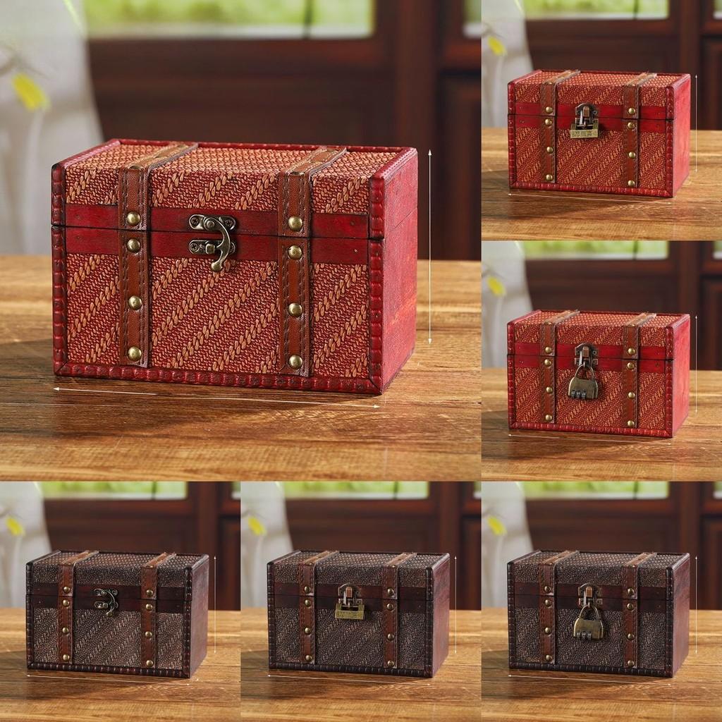 Lockable Wooden Organizer Medicine Box Password Protected Retro Woven Car Storage