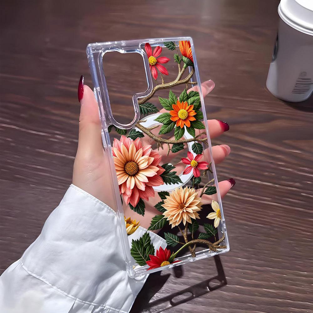 New retro oil painting flower Magsafe magnetic mobile phone case Samsung S22/S26 + anti-drop protective case