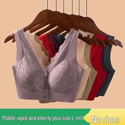 Elderly Women's Front Closure Lace Wireless Seamless Plus Size Bra