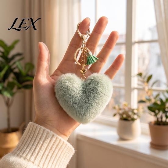 Plush Love Keychain Heart for Backpack, Fuzzy Keyring Decorative Bag Charm, Women Girls Handbags Accessory