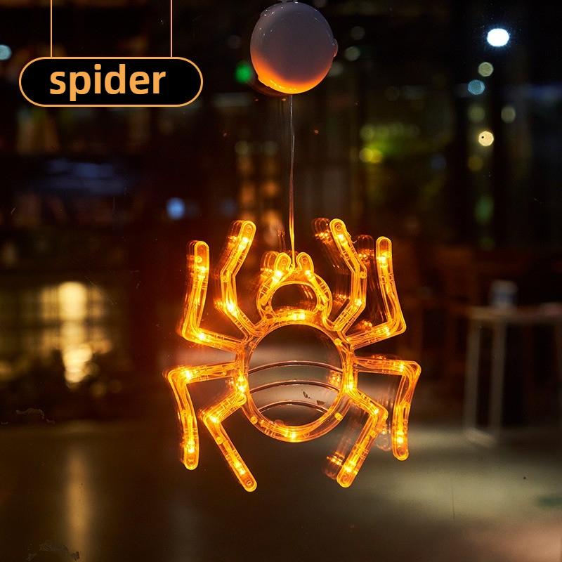 1 Set Halloween LED String Lights Pumpkin Spider Web Suction Cup Lamp Festival Party Hanging Decor for Haunted House