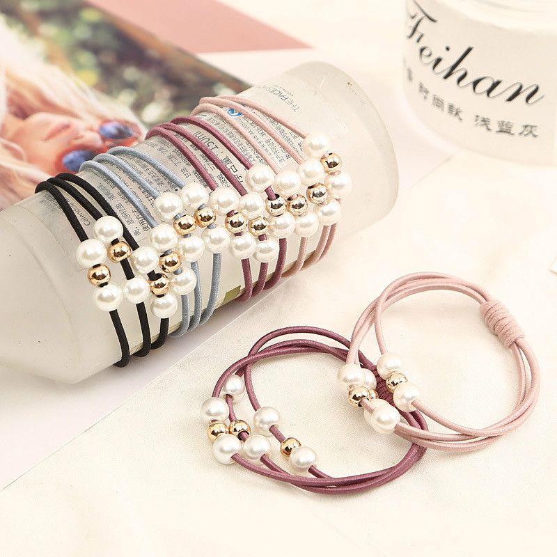 Korean Version Of The Three-strength Rubber Band High-elastic Pearl Head Rope For Women And Girls