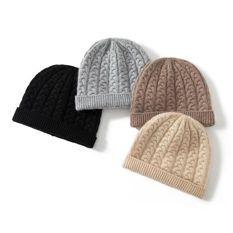 Autumn and Winter New Cashmere Hat Women's Twisted Cashmere Knitted Hat Versatile Solid Color Headgear Casual Trend
