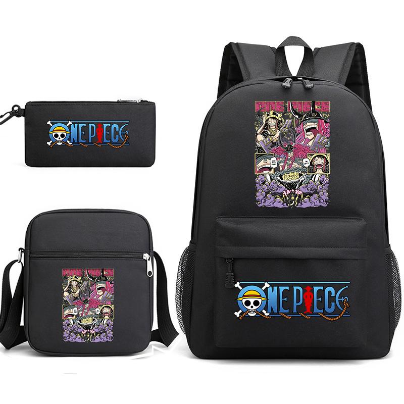One Piece Luffy Anime Print Student Backpack Set 3 In 1 School Bag for Boys Girls with Pencil Case Tote Shoulder Bag