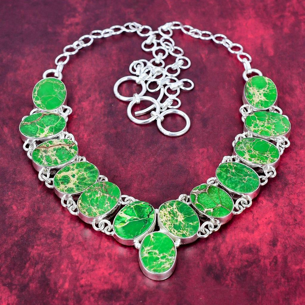 Green Sea Sediment Necklace 925 Solid Sterling Silver Adjustable Chain Necklace Gift For Women, Handmade Gemstone Jewelry Necklace