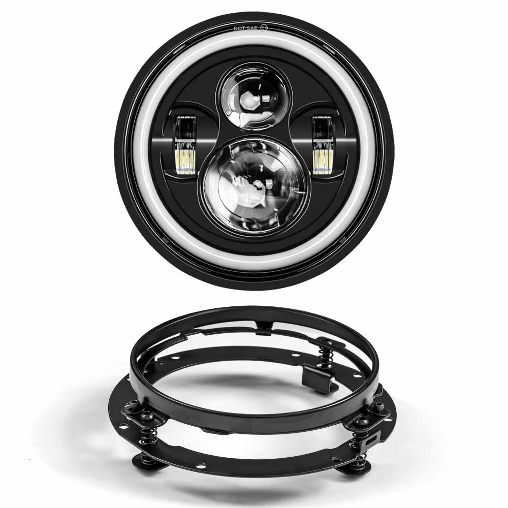 For 7" Led Projector Motorcycle Headlight + 4 1/2 Passing Lights For Touring Electra Glide Black 7 inch led Motorcycle Headlight
