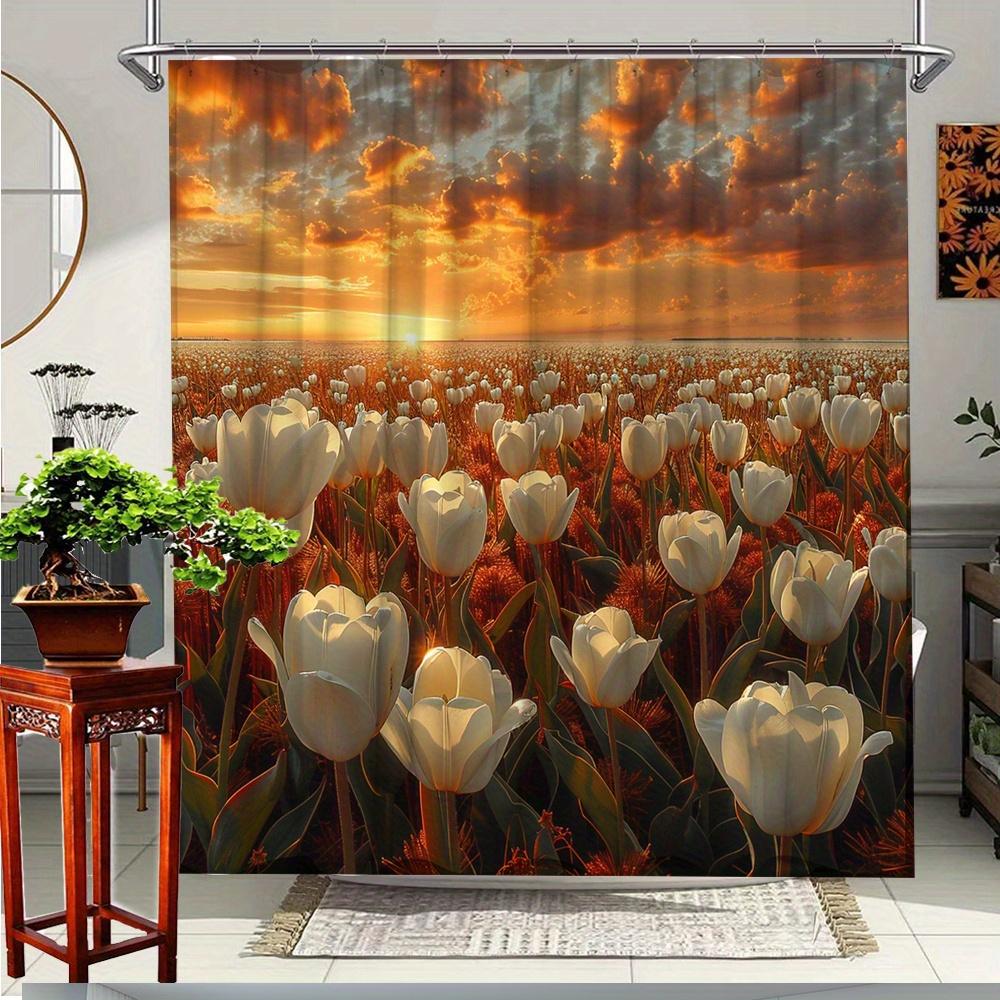 

1Pc Sunset Floral Shower Curtain With Blooming Tulips Design - Vibrant Sunset Colors, Durable Polyester Fabric, 70.8X70.8 Inches W60H190(CM)-1 Pcs