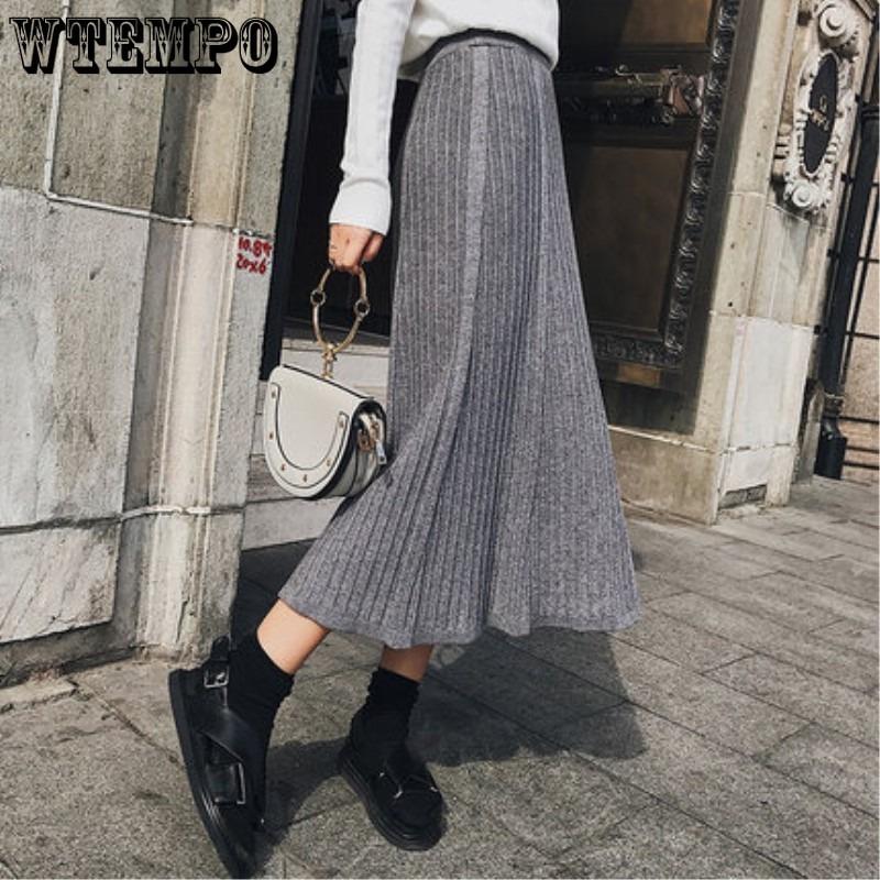 Autumn and Winter New Korean Version Pleated Skirt Half Skirt High Waisted Knitted Skirt Mid Length