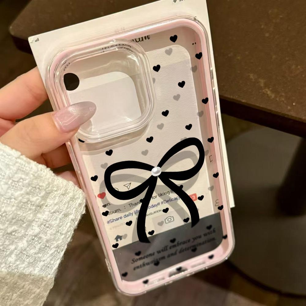 Cute Black Bowknot Phone Case For iPhone 17 Pro Case iPhone 15 13 11 12 14 16 Pro Max 17 Air 2 IN 1 Shockproof Silicone Cover