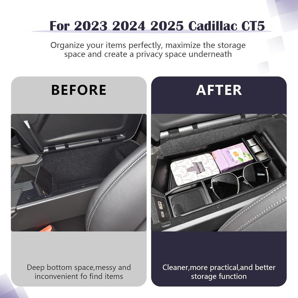 For 2025 2025 2025 Cadillac CT5 Center Console Organizer Tray Coin Storage Secondary Armrest Box ABS Accessories Car Storage Box