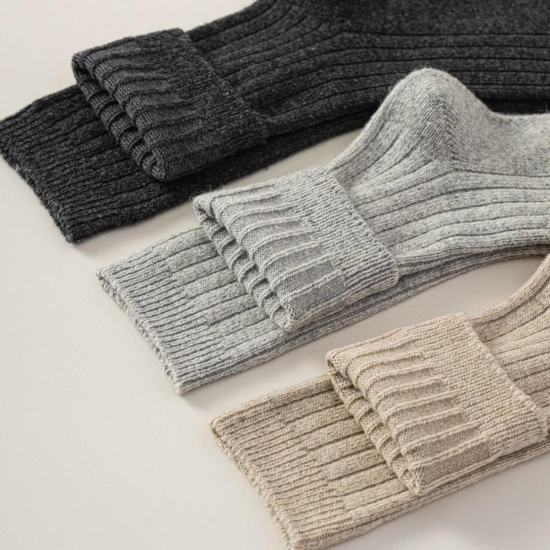 Double Needle Vintage Color Wool Socks Season Socks Men'S Medium Socks Thickened Warm And Sweat-Absorbing Men'S Stack Socks