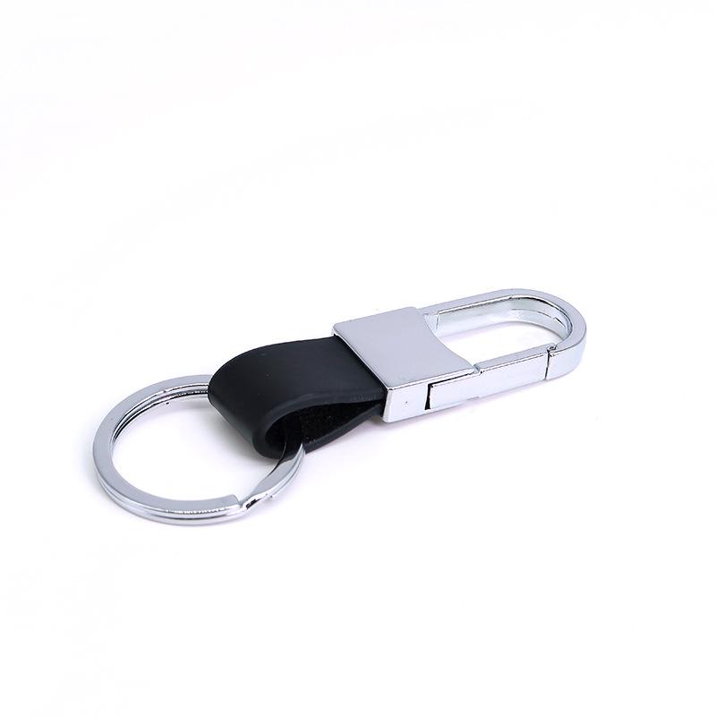 Men's Genuine Leather Car Keychain with Zinc Alloy Waist Clip and Customizable Laser Logo
