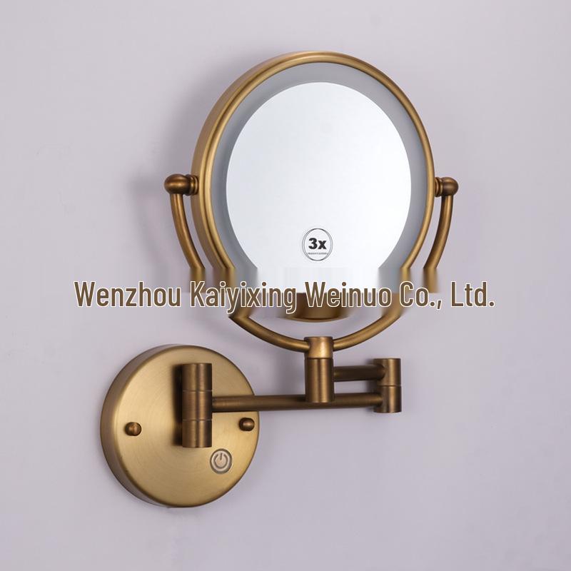 Wall-Mounted LED Touch Makeup Mirror with Recessed Wiring, Telescopic Fold, for Hotel Bathrooms