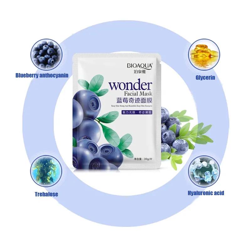 BIOAQUA Blaubeeröl-Gesichtstuchmaske, aufhellendes, feuchtigkeitsspendendes Hyaluronsäure-Serum, hält die Haut straff und hydratisiert