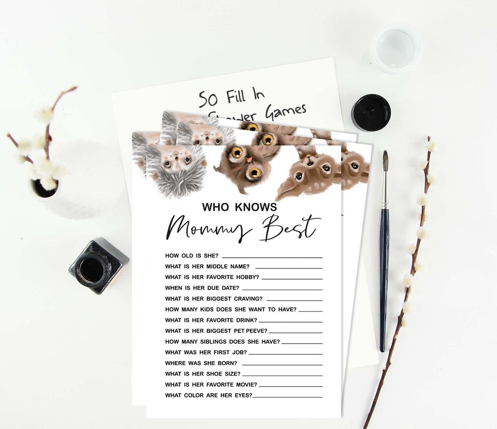 Inkdotpot Baby Shower Game Set Of 50 BabyA  AlphabetA  ABCA  Game Deer,Owl And Hedgehog Jungle Animals Party