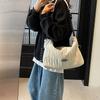 Summer pleated canvas bag women's large-capacity commuter shoulder dumpling bag niche versatile messenger bag