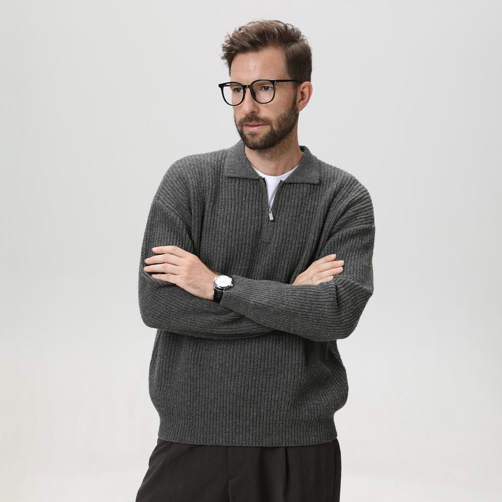 Men's Knit Polo Long Sleeve Sweaters Collared Polo Sweater Casual Dress Pullover Golf Sweaters Knitted Polos V Neck Button Pullover Sweaters for Men