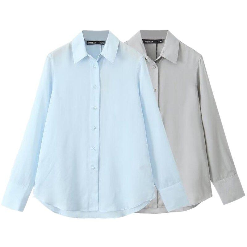 Fashion Style 2024 Autumn New Women's Clothing Temperament Wild Vertical Basic Long Sleeves Lapel Shirt 9479255