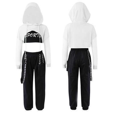 Girls 3pcs Dance Outfits Jazz Hip Hop Long Sleeves Net Shirts With Cropped Tank Tops Pants Sportwear