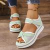 New sandals women's large size thick-soled color matching flat-soled Velcro daily casual beach sandals