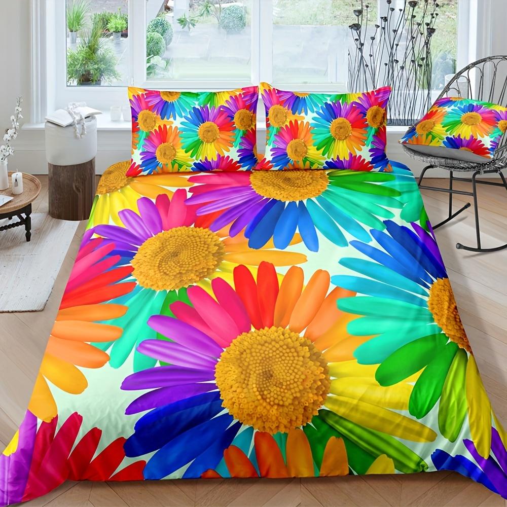 

Rainbow Daisy Print Duvet Cover Set Soft Comfortable Duvet Cover Bedding Set For Bedroom (1*Duvet Cover+2*Pillowcases) 135X200cm