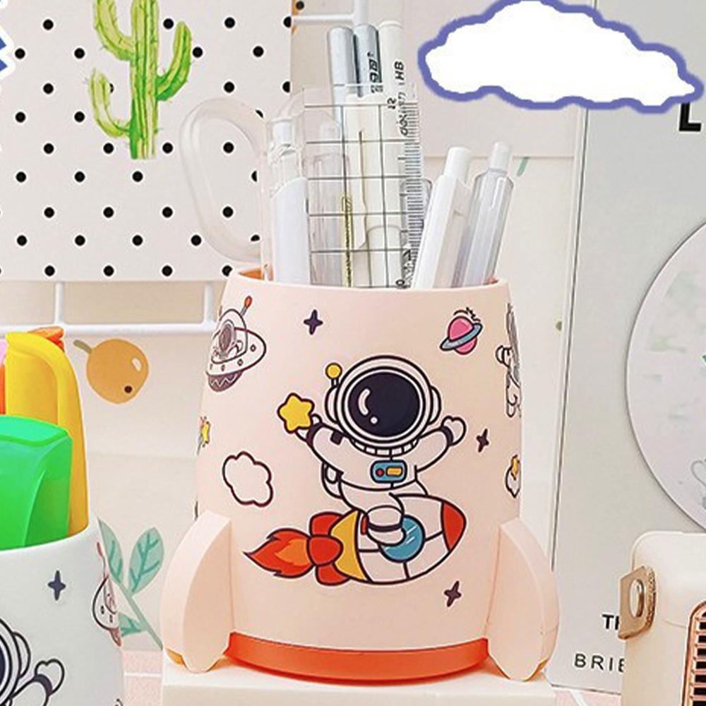 Cartoon Pen Holder Rocket Pen Holder for Stickers Office Student Desktop Pen Storage Box, Office Storage Makeup Brush Box