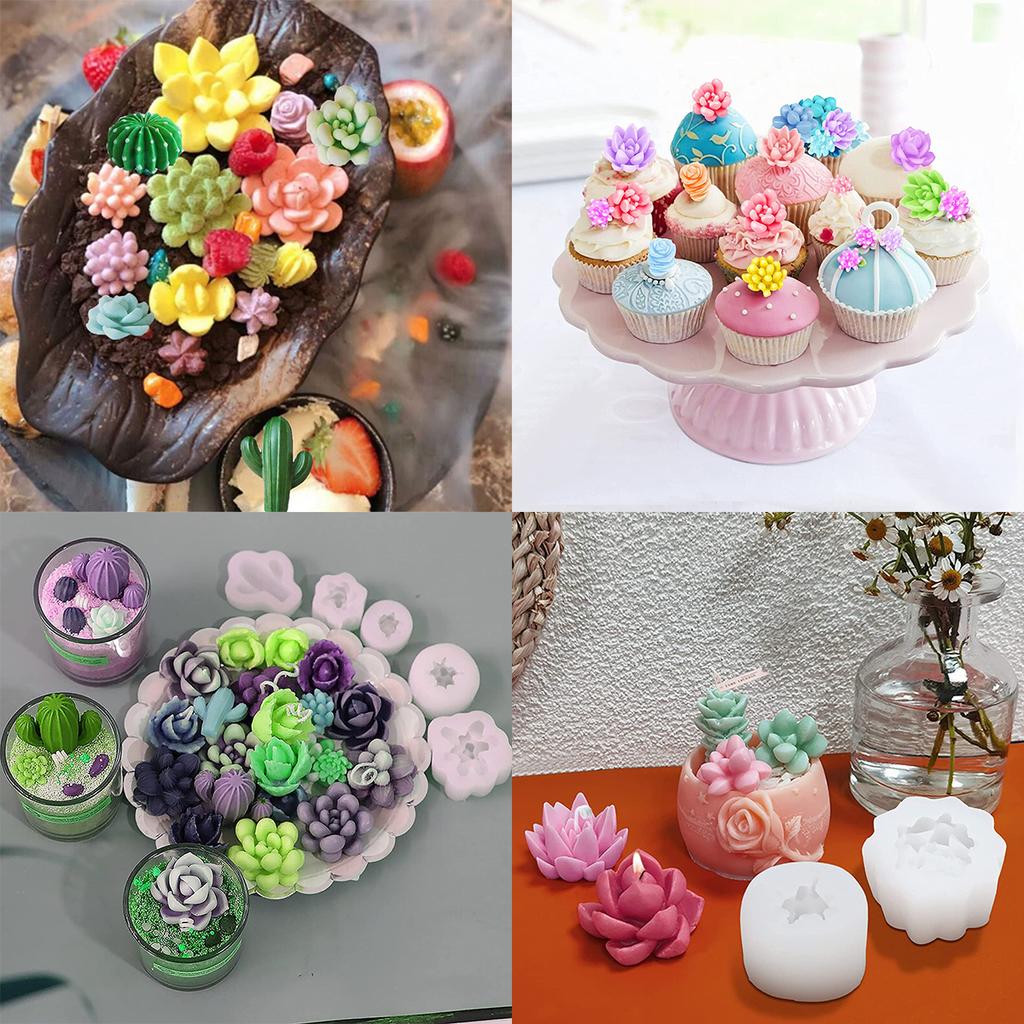 9pcs Succulent Silicone Mold Safe Durable Cactus Flower Resin Candle Mold 3D Succulent Resin Epoxy Casting Mold For DIY Decor