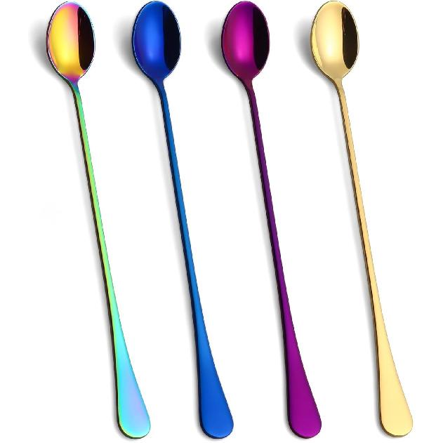 Lovingly Yours 9.5-Inch Long Spoons for Ice Tea, Ice Cream, Coffee - Stainless Steel Stirring Spoons, Set of 4