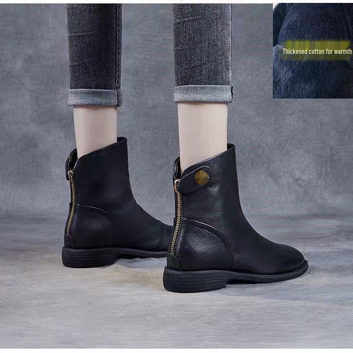 

2025 Жіночі шкіряні черевики до щиколотки в британському стилі - Колекція Осінь/Зима, Плюс оксамитове тепло, Універсальний та Стрункий дизайн 37