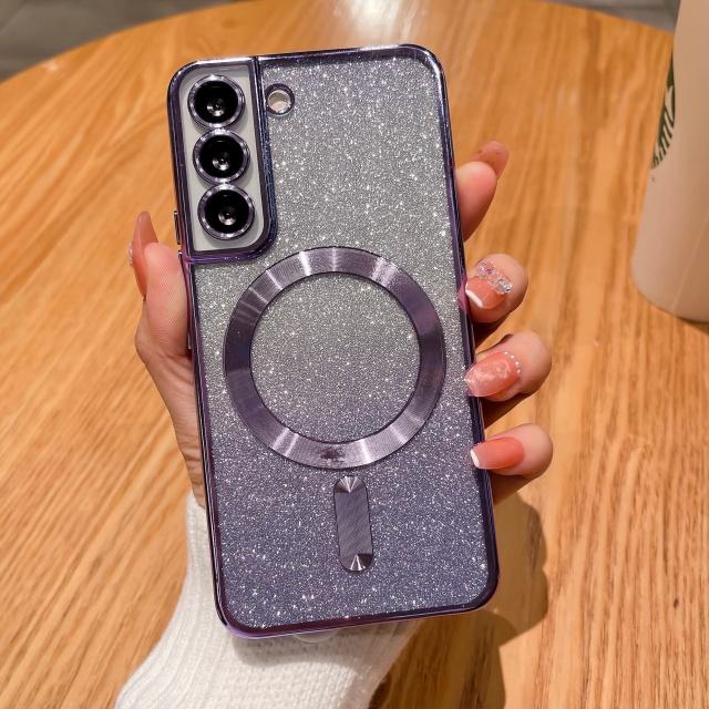 For For Samsung S24 S25 Ultra  Plating Frame Flash  Magnetic Phone Cover For For Samsung Galaxy S23 S22 Plus S21 FE Case