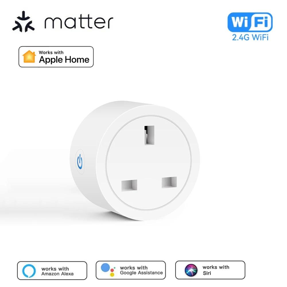 Matter UK Plug WiFi Smart Socket 16A Mini Home Outlet App Remote Control Voice Function Work with HomeKit Alexa Google Home Siri