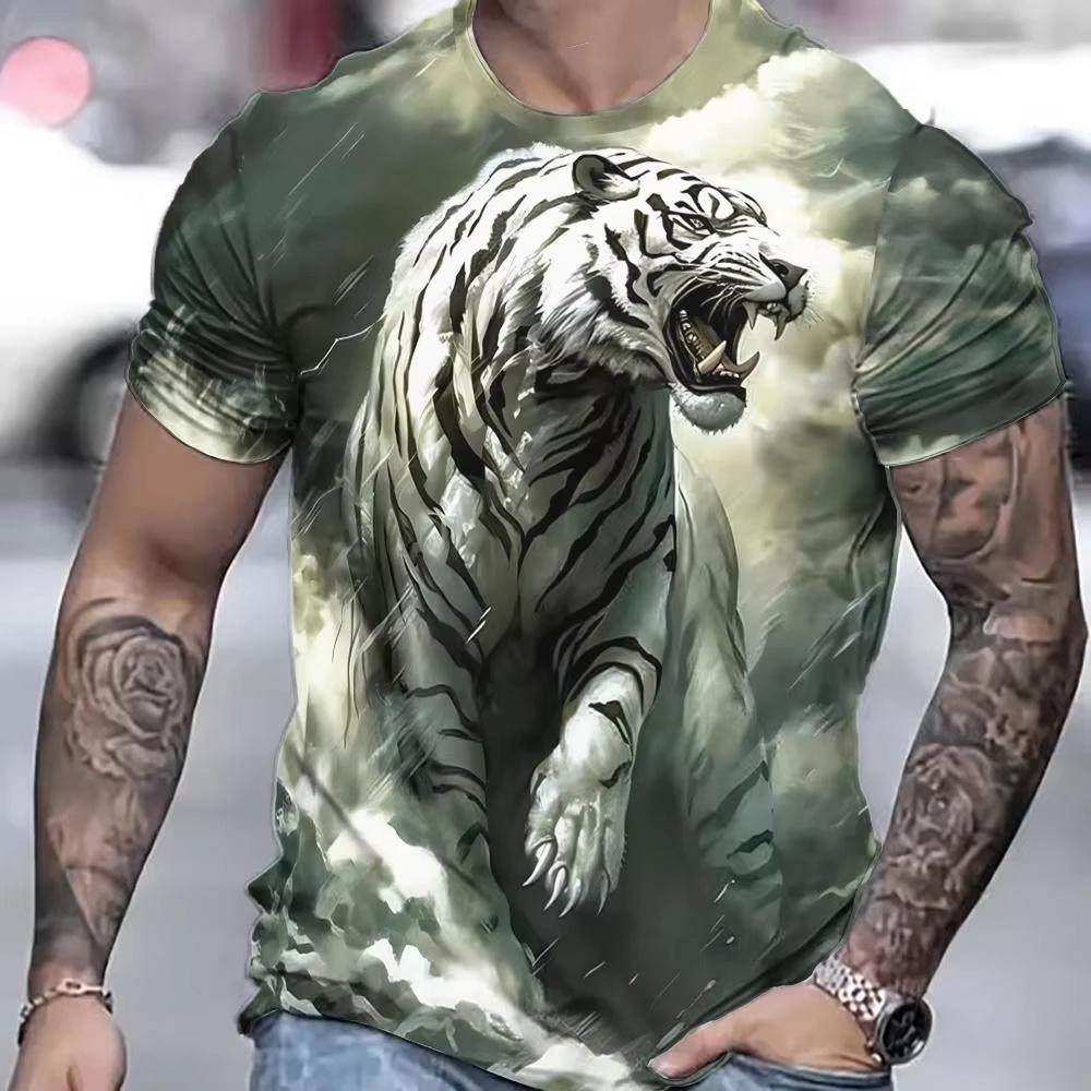 Trendy Street Cool Short Sleeved 3d Digital Customized Fashion Tiger Print Loose And Comfortable Casual Men S 1219₽