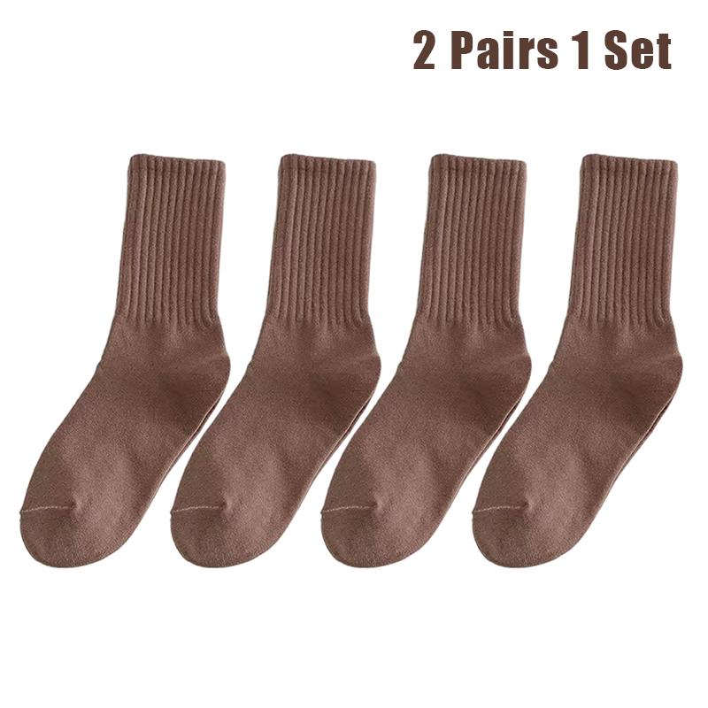 

C Middle Tube Pile Sock Sock Simple Autumn Winter Solid Colour Cotton Pleated Vertical Strips Casual Stocking