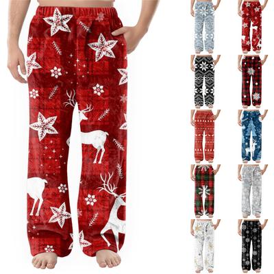 Men's Flannel Pocket Casual Pants, Printed Pocket Casual Pants, Home Sleeping Pants