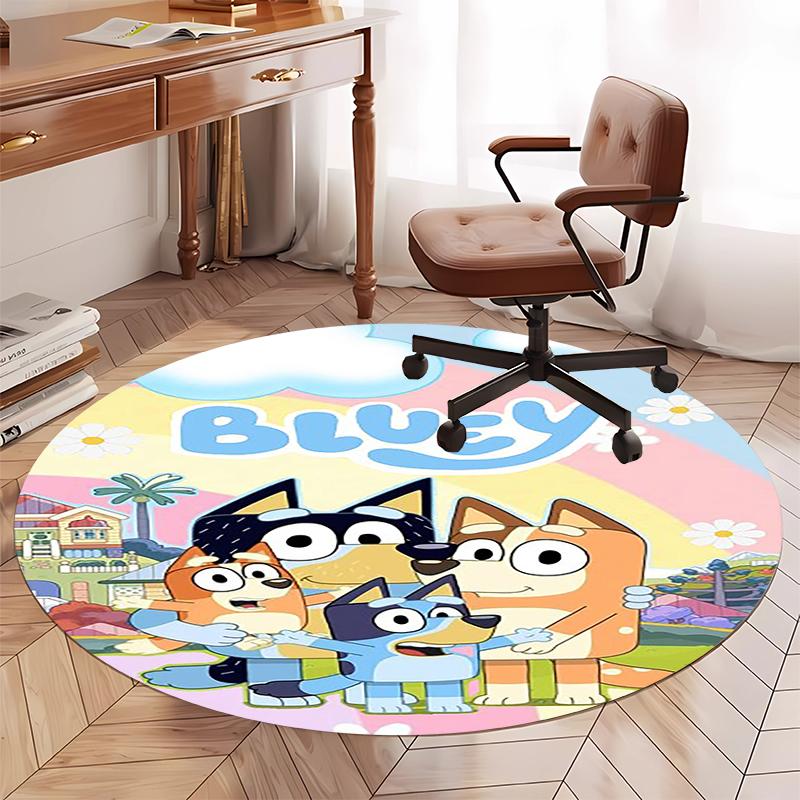 Bluey Printed Round Rug Carpet Chair Rug Area Rug Entryway Doormats,for Office Chair Living Room Bedroom Kitchen Room.