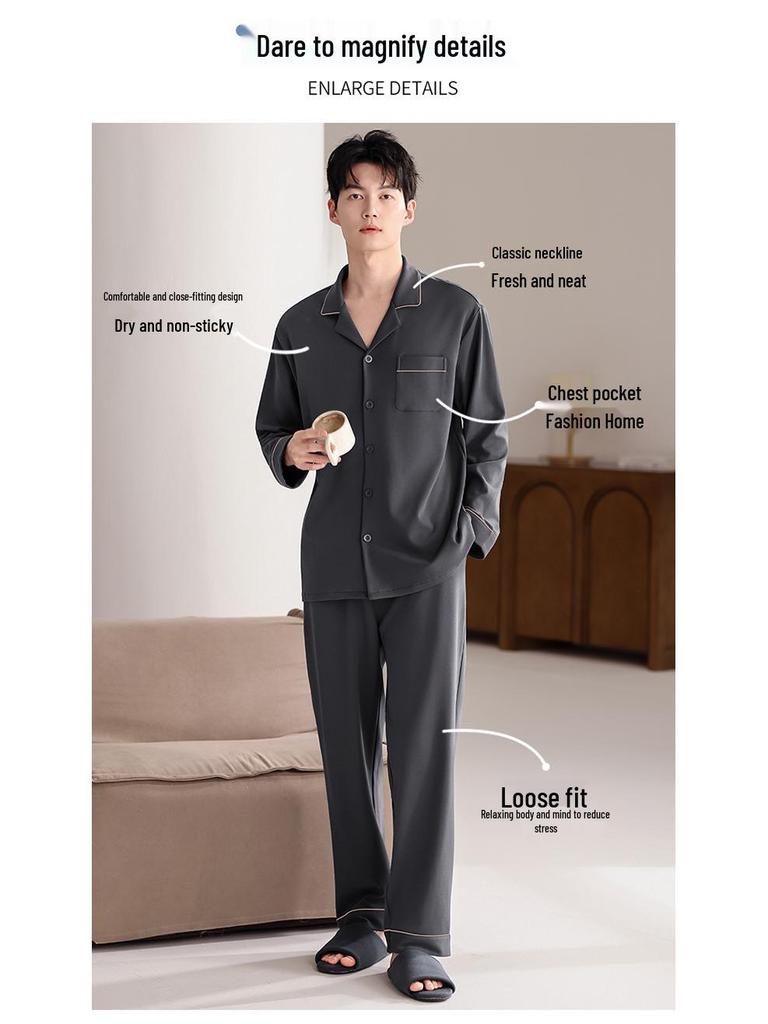 Men's 100% Cotton Long Sleeve Pajama Set, Spring/Fall 2025 Style, Plus Size, Indoor/Outdoor Wear