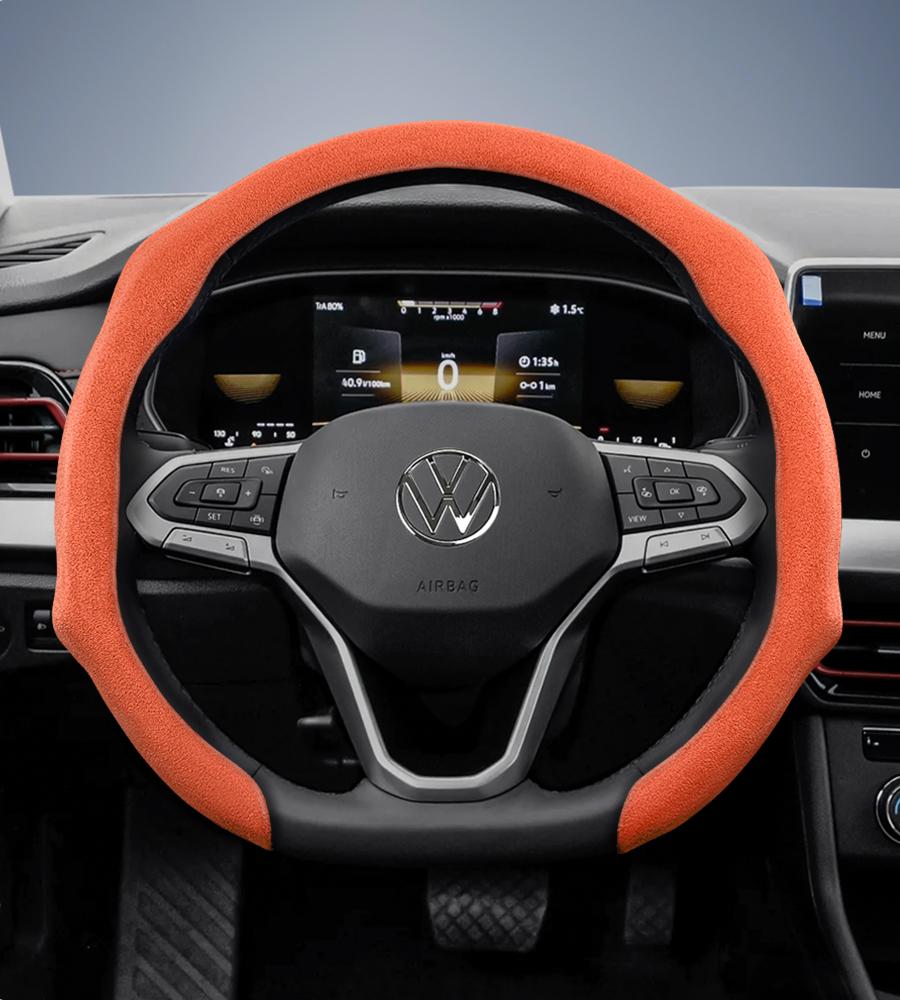 Suitable for Volkswagen Premium Suede Snap-On Steering Wheel Covers, Non-Slip and Durable, Available for D-Shaped Steering Wheels, Compatible