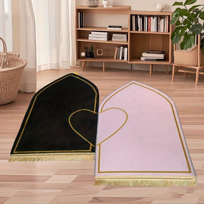

Portable Muslim Prayer Mat Thickened Velvet Non-Slip Embossing Prayer Rugs with Tassel Ramadan Gifts for Travel Couple Tapetes 2PCS-60x100cm