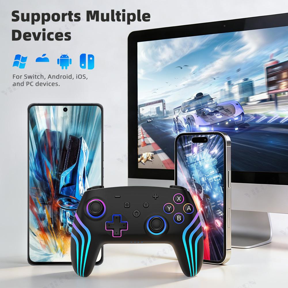 Wireless Game Controller for NS Switch Lite RGB Gamepad with Six Axis Gyro Sensor 3D Joystick For PC Game Accessories