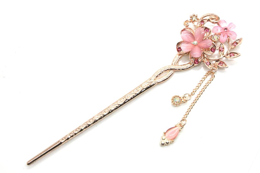 Miaomyao Single Japanese Hair Pink Pink Flower Cherry Hair Accessory [Miaomyao] Hairpin, Hairpin, Style, Tomesode, Ornament, Metal, Gold, Crystal,