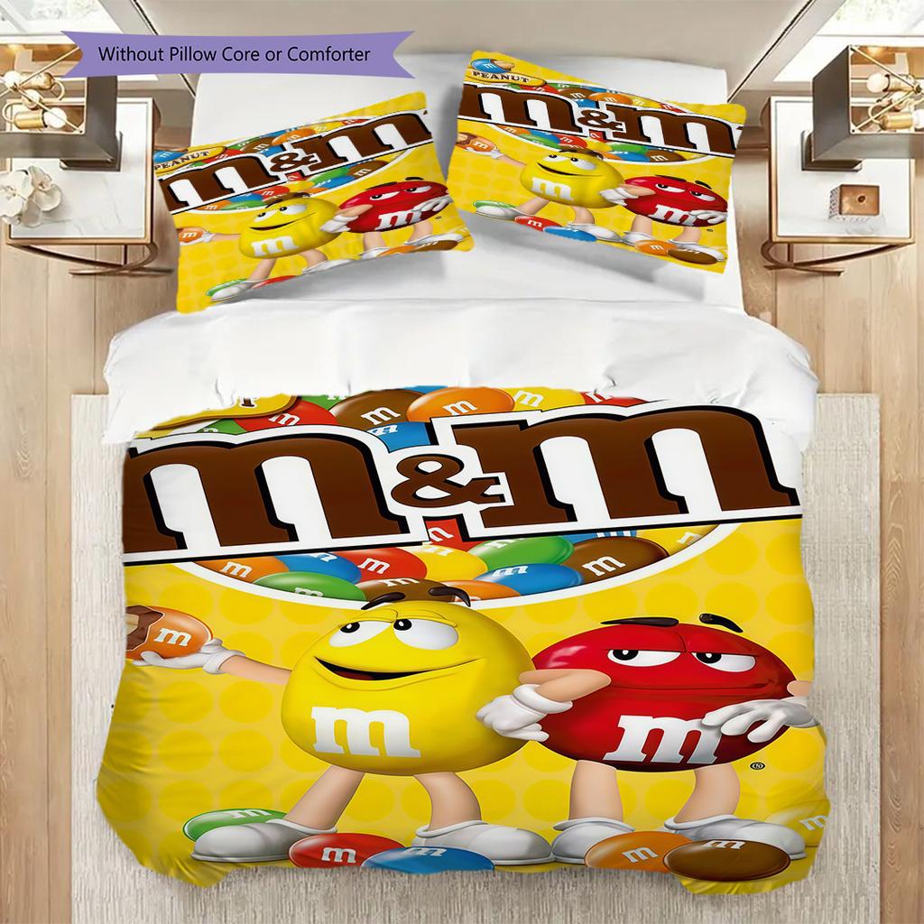 MMs Colorful Characters Three-piece set(1 * duvet cover + 2 * pillowcase, without core) Christmas birthday gift Duvet cover and pillowcase Bedding set