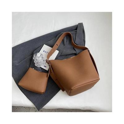 (Braun) 2 Stück/Set Retro Kleine Einfarbige Leder-Schultertaschen für Damen 2026 Designer Koreanische Mode Damen-Handtaschen Unterarmtasche Geldbörse