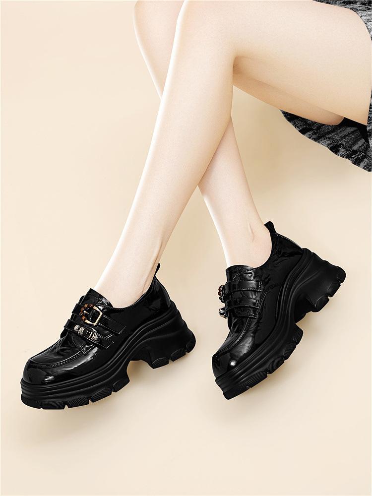 

British style retro loafers women s new fashion platform heightening Mary Jane small leather shoes one pedal single shoes 34